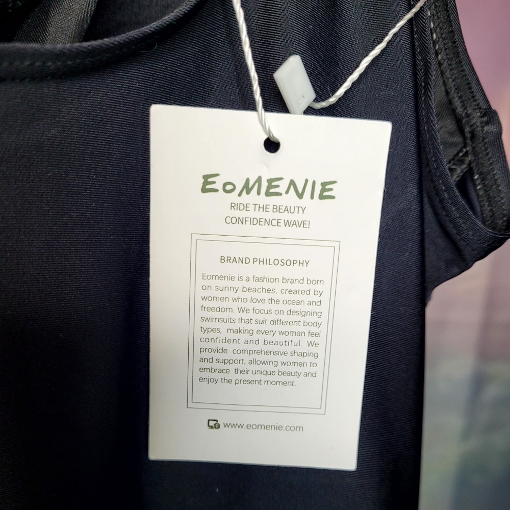 Eomenie Black Women's Swim Dress One Piece Ruched Swimwear Large - Picture 7 of 12